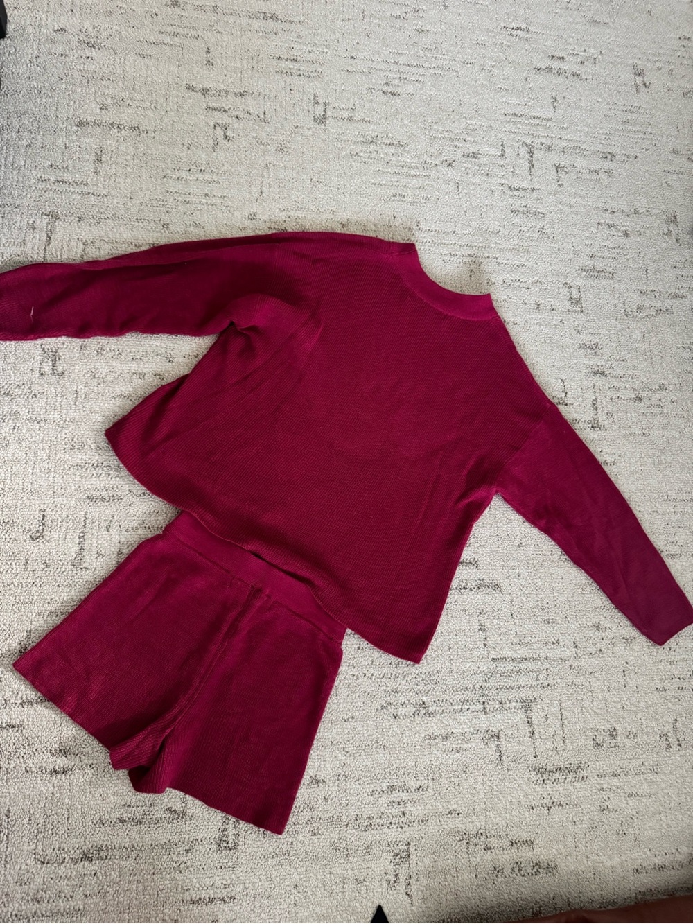 Berry Long-Sleeve Ribbed Top & Shorts Set
